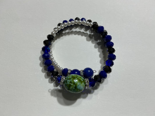 2PC CRYSTAL/GLASS PEARL BEADED BRACELET SET