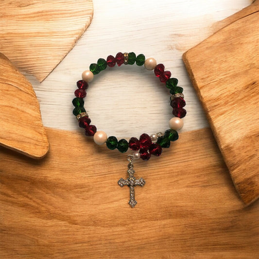 2PC CULTURED PEARL & CRYSTAL BEAD BRACELET SET