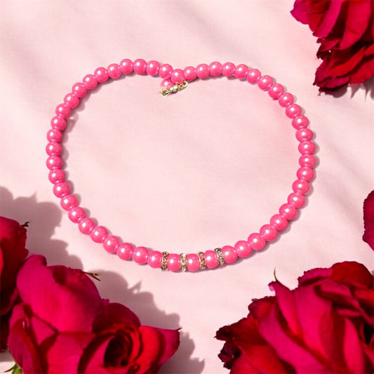 PINK GLASS PEARL NECKLESS SET