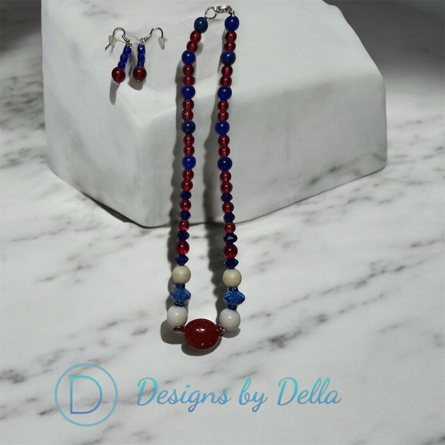19” RED, WHITE, & BLUE GLASS BEAD NECKLESS SET