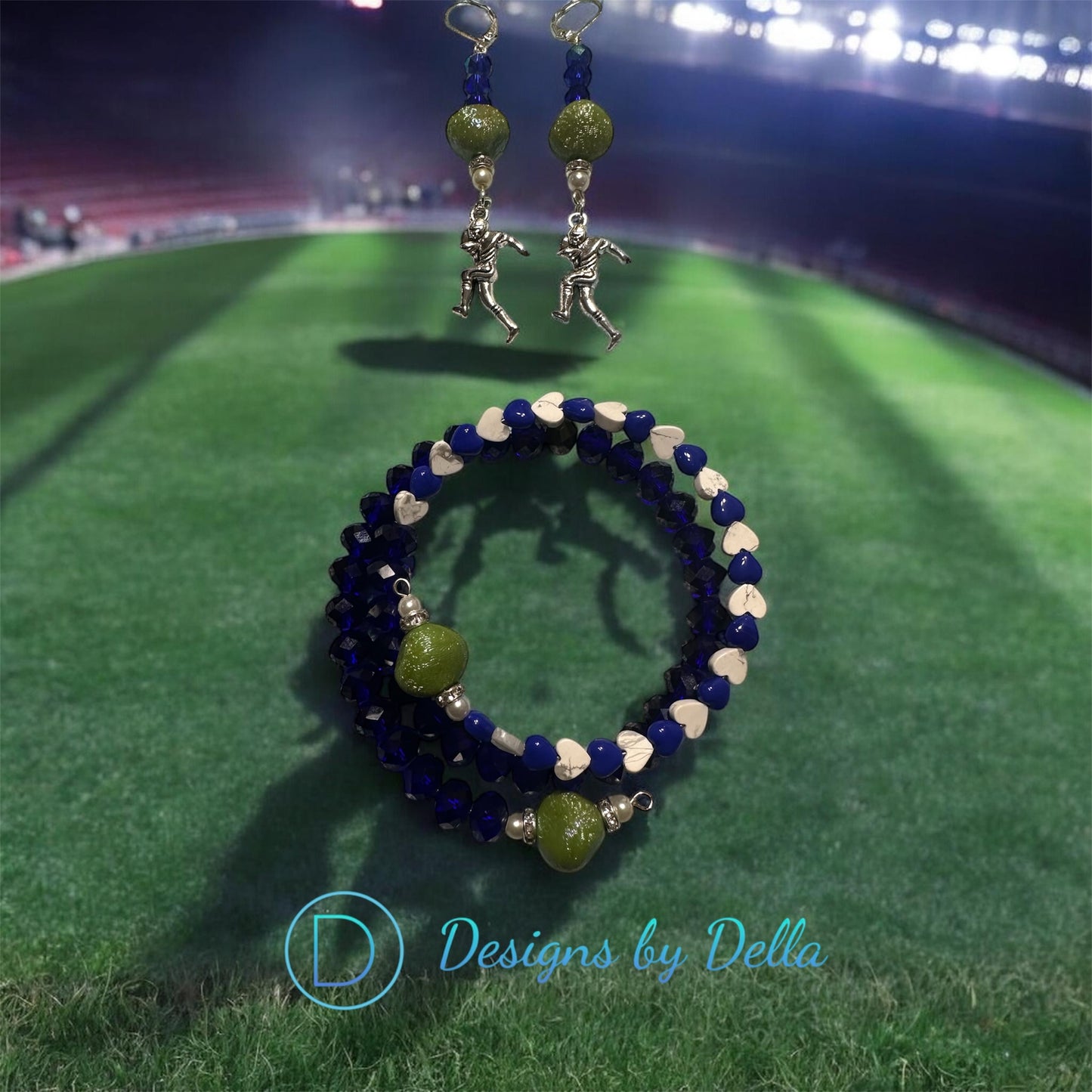 2PC GLASS BEAD FOOTBALL BRACELET SET