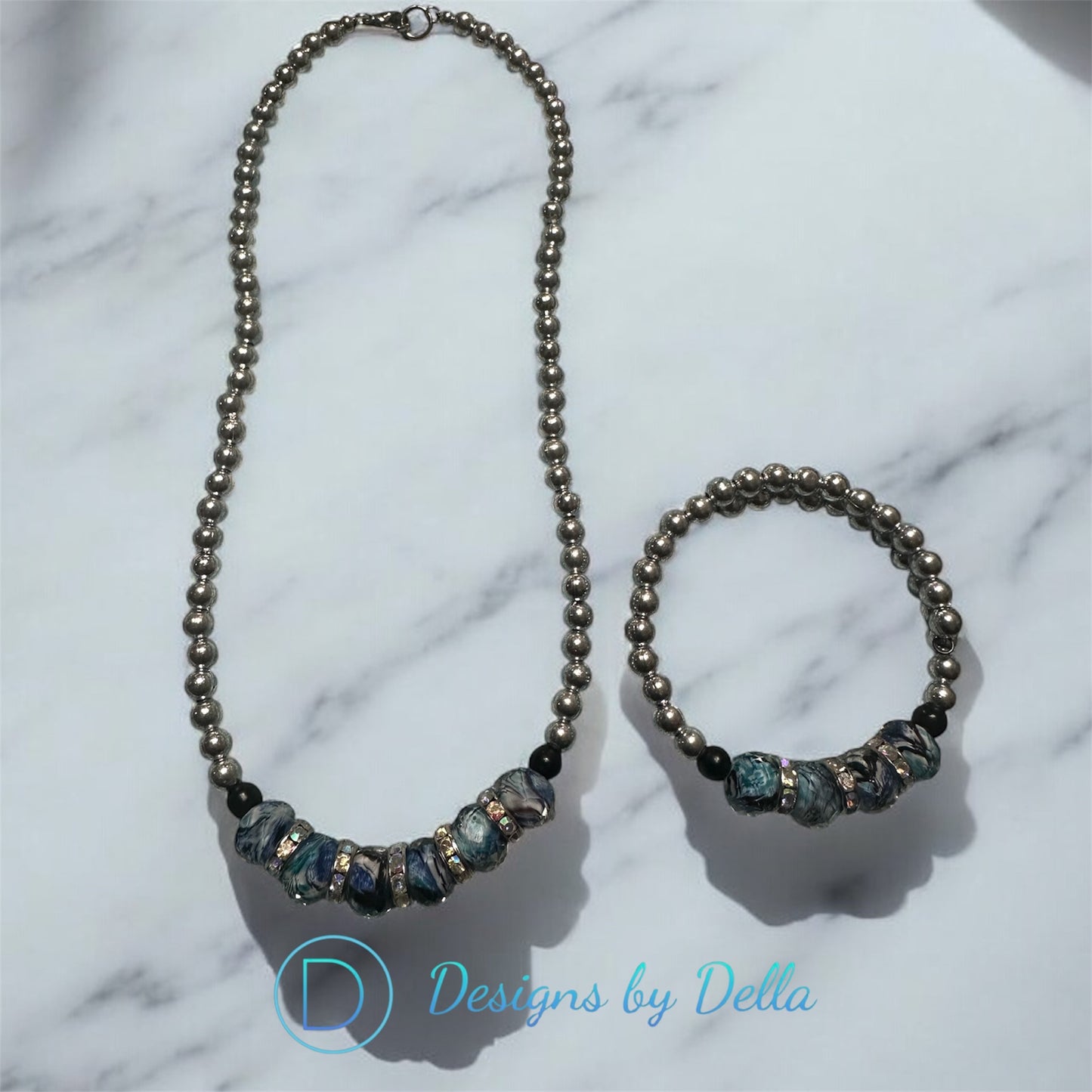 2PC SILVER BEAD NECKLESS SET