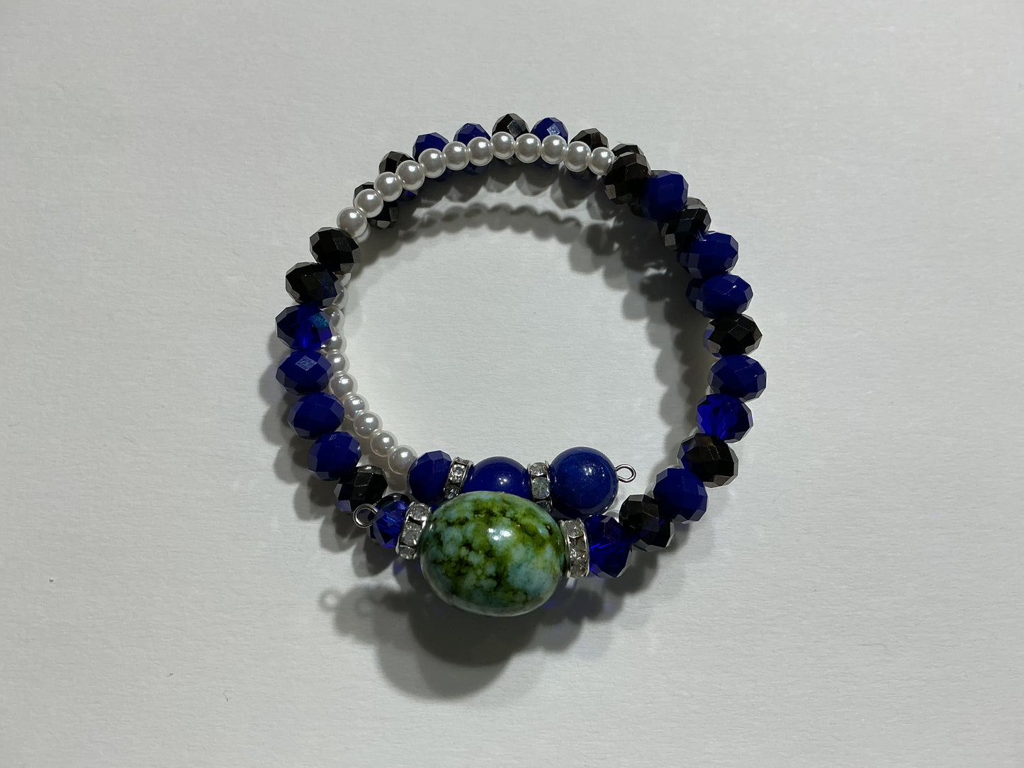 2PC CRYSTAL/GLASS PEARL BEADED BRACELET SET