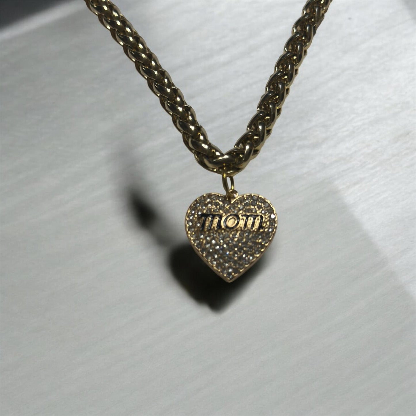 24” GOLD PLATED CHAIN CRYSTAL MOM PENDANT