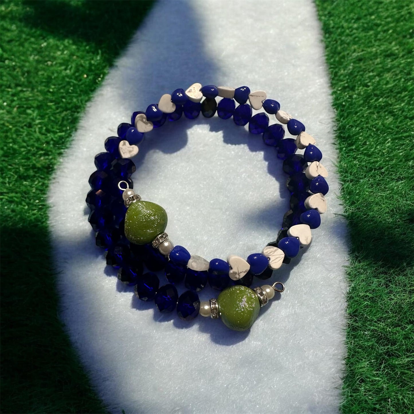 2PC GLASS BEAD FOOTBALL BRACELET SET