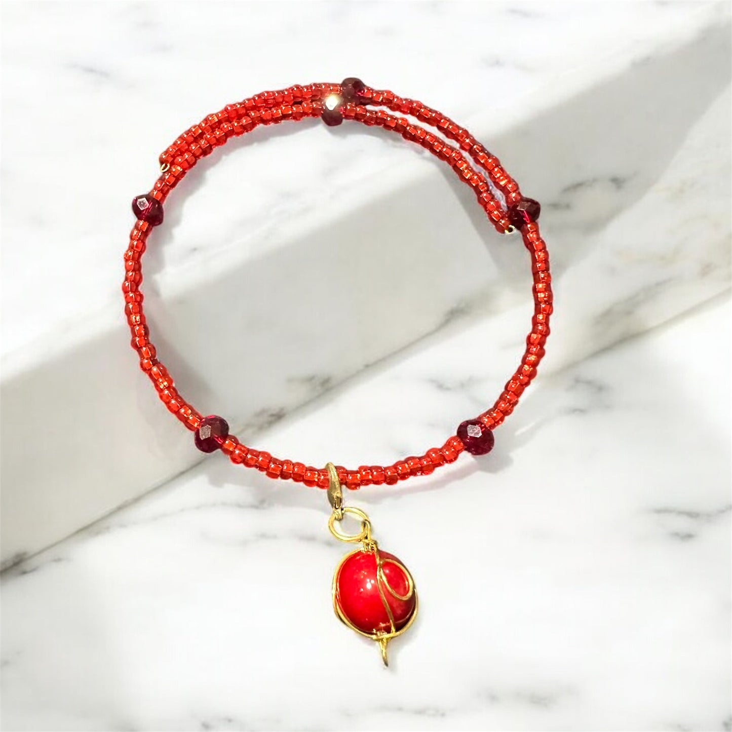 RED GLASS BEAD CHOKER SET