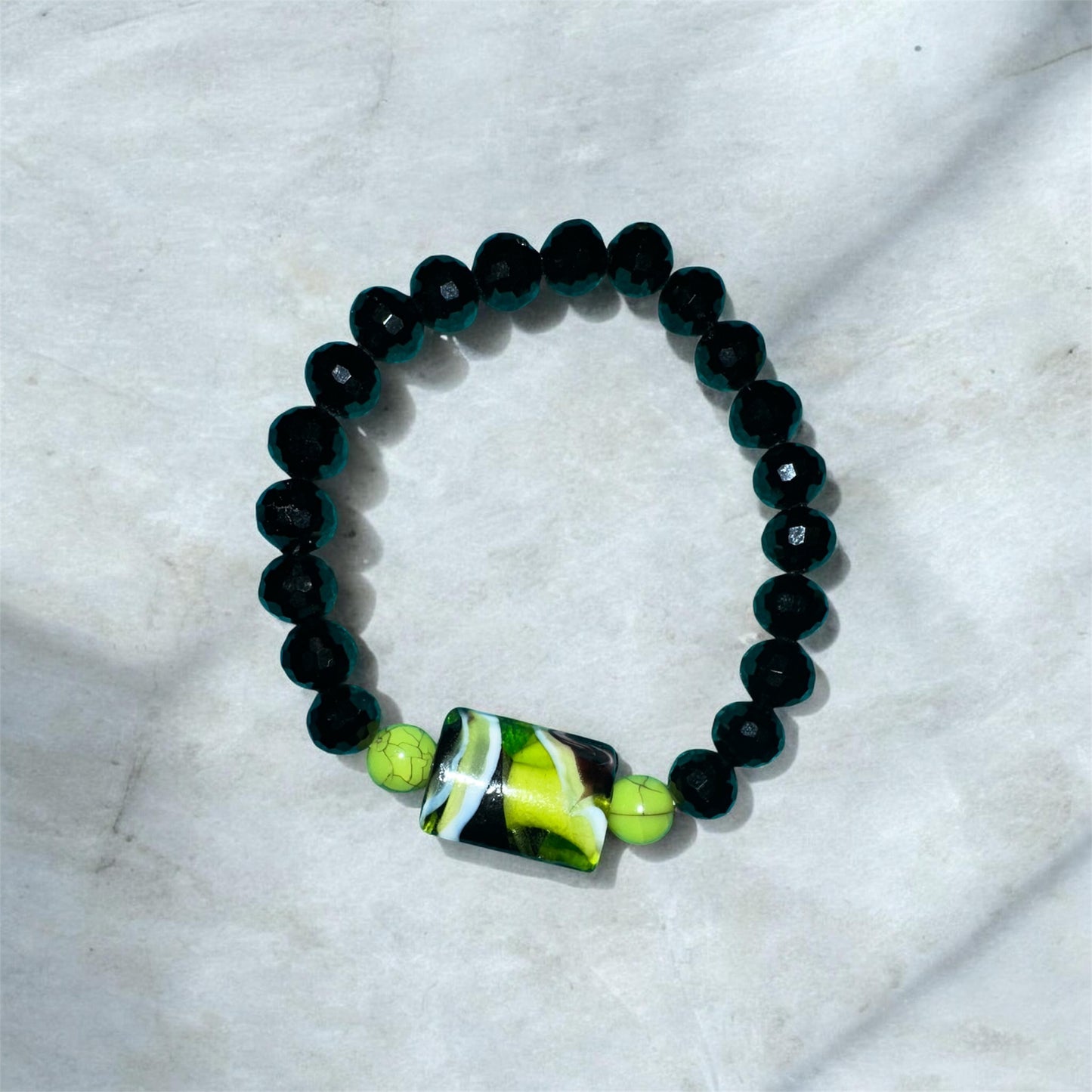 19” BLACK, WHITE AND GREEN MARBLE BEAD NECKLACE SET ￼￼
