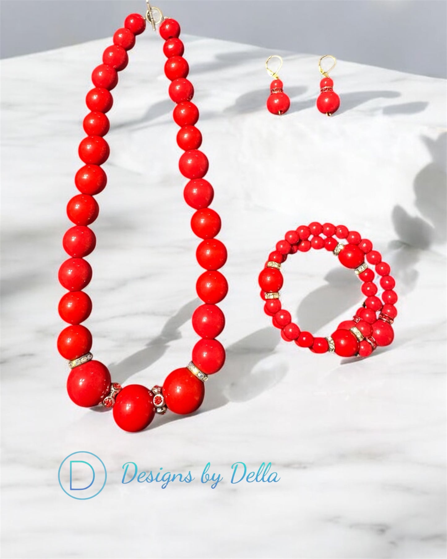 RED BEADED NECKLESS SET