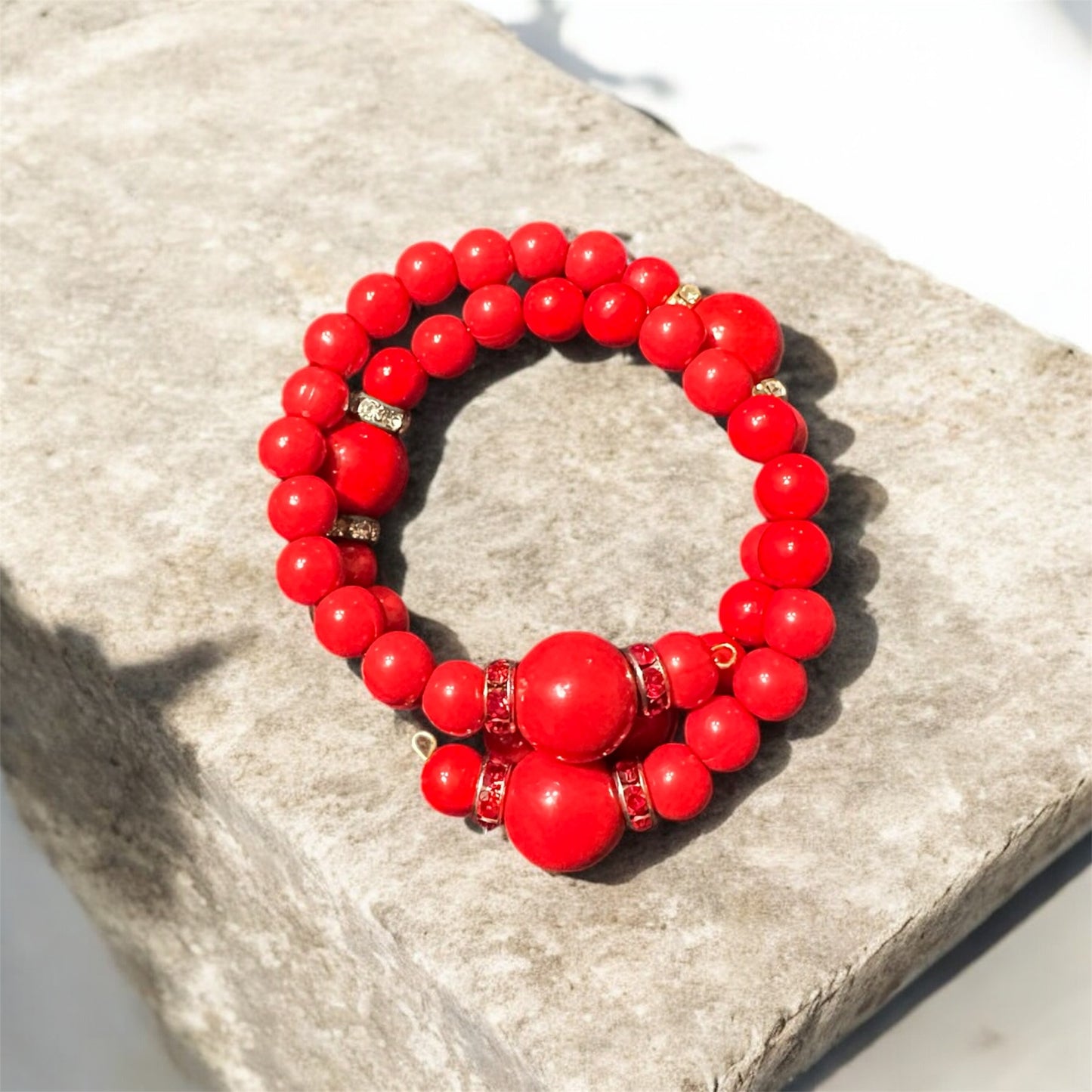 RED BEADED NECKLESS SET