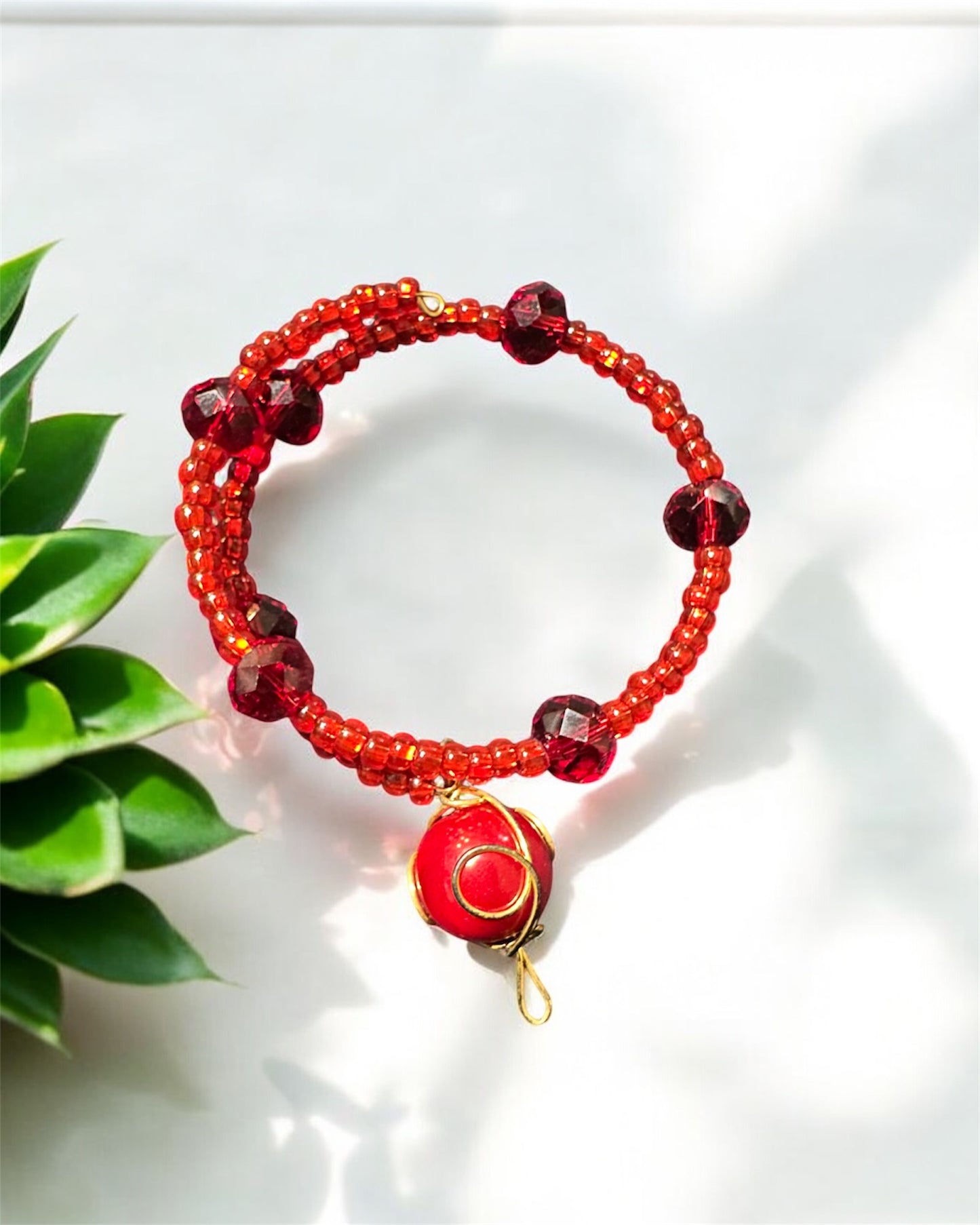 RED GLASS BEAD CHOKER SET