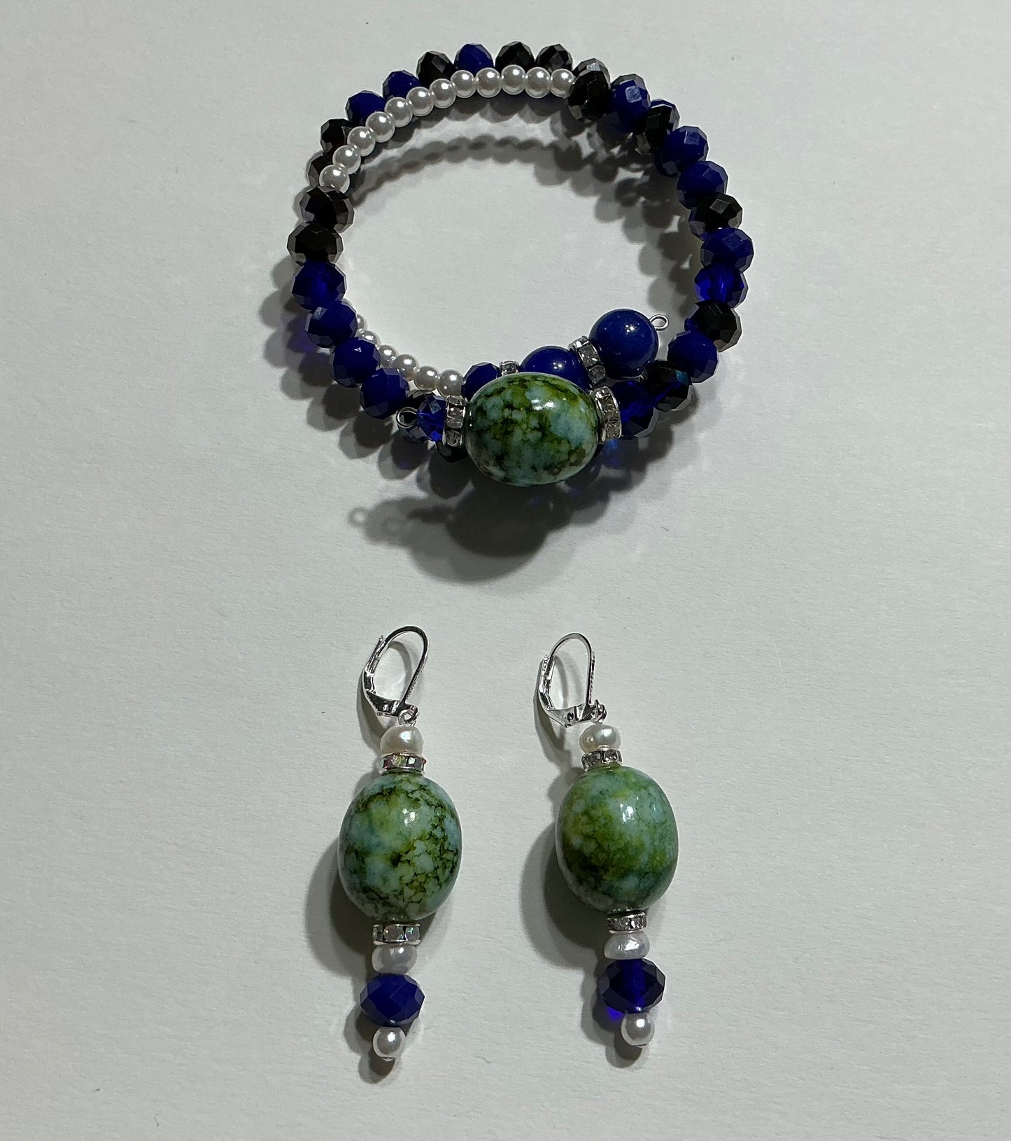 2PC CRYSTAL/GLASS PEARL BEADED BRACELET SET