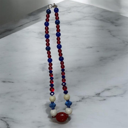 19” RED, WHITE, & BLUE GLASS BEAD NECKLESS SET