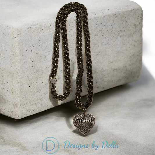 24” GOLD PLATED CHAIN CRYSTAL MOM PENDANT