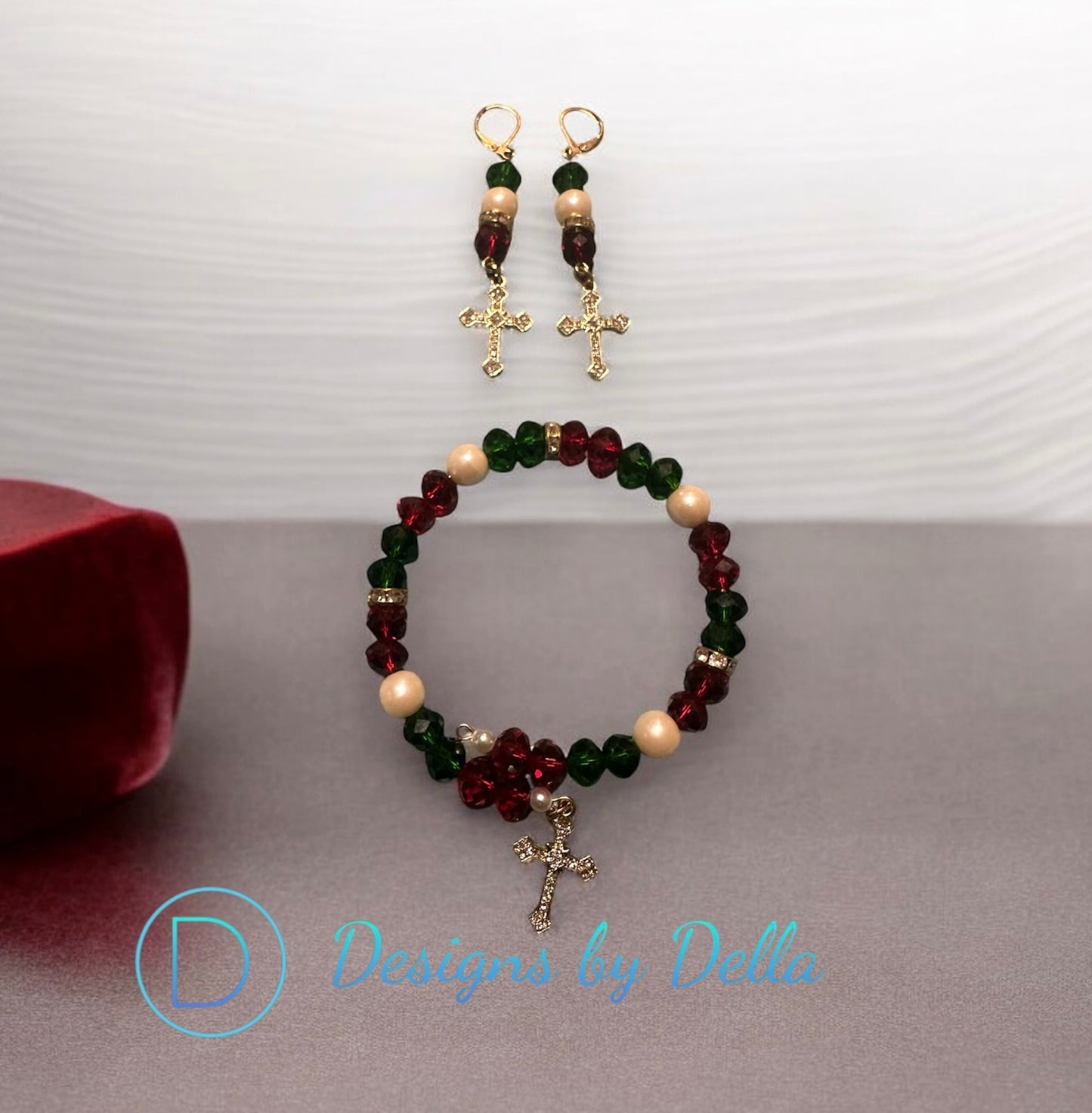 2PC CULTURED PEARL & CRYSTAL BEAD BRACELET SET