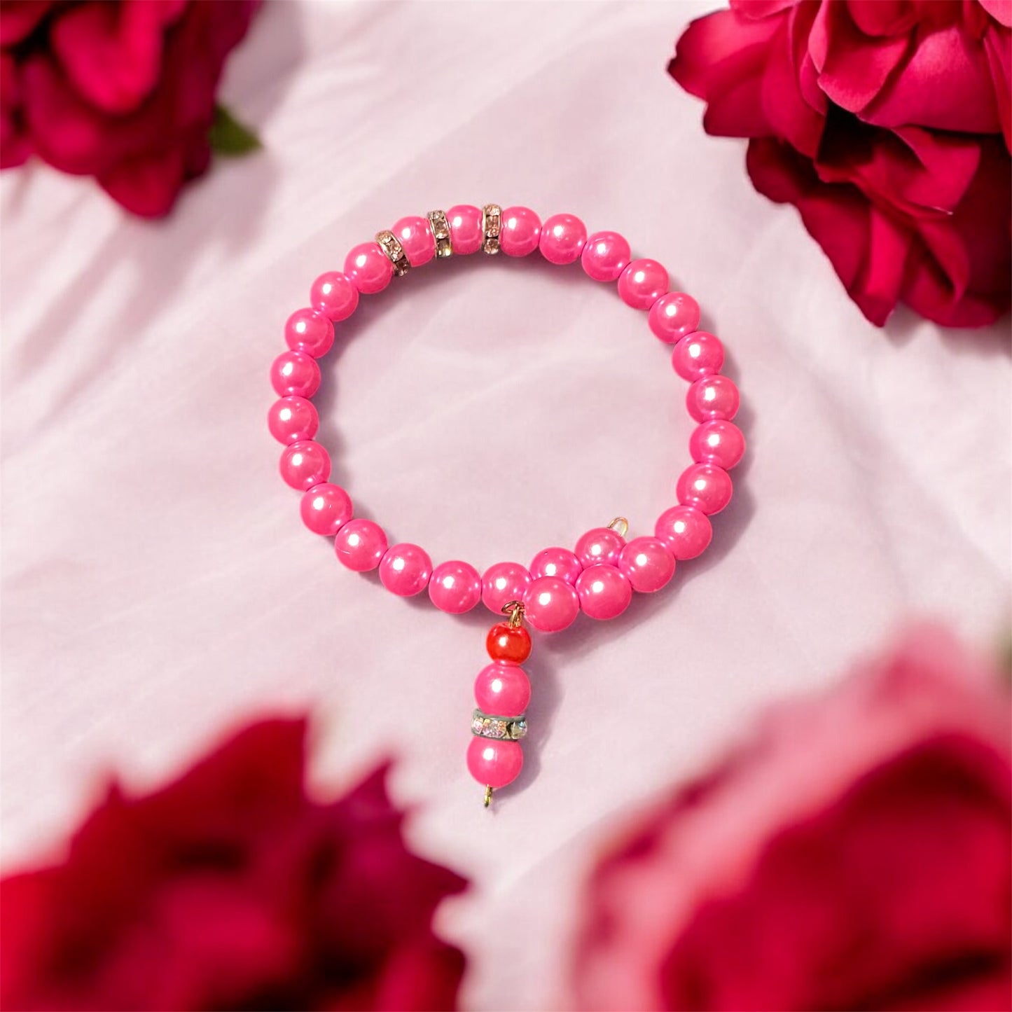 PINK GLASS PEARL NECKLESS SET